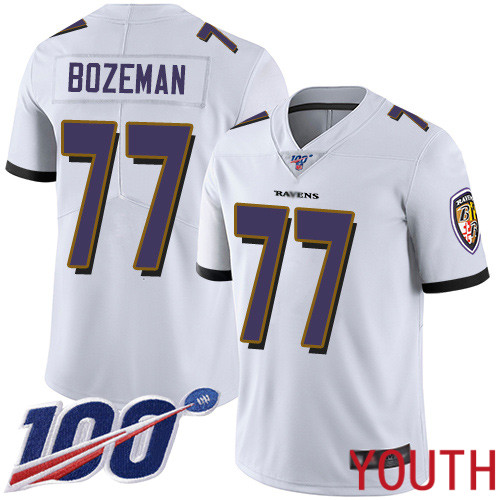 Baltimore Ravens Limited White Youth Bradley Bozeman Road Jersey NFL Football #77 100th Season Vapor Untouchable->nfl t-shirts->Sports Accessory